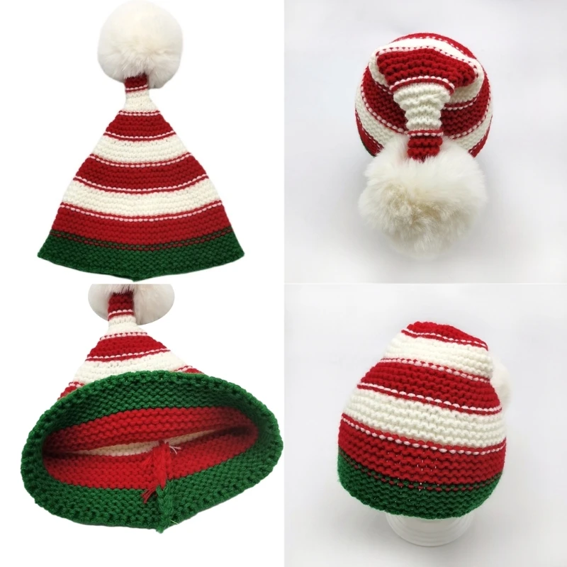 Детская Рождественская шапка-бини, модная вязаная крючком шерстяная шапка в полоску, зимняя теплая шапка для малышей, мальчиков и девочек 6-15 месяцев