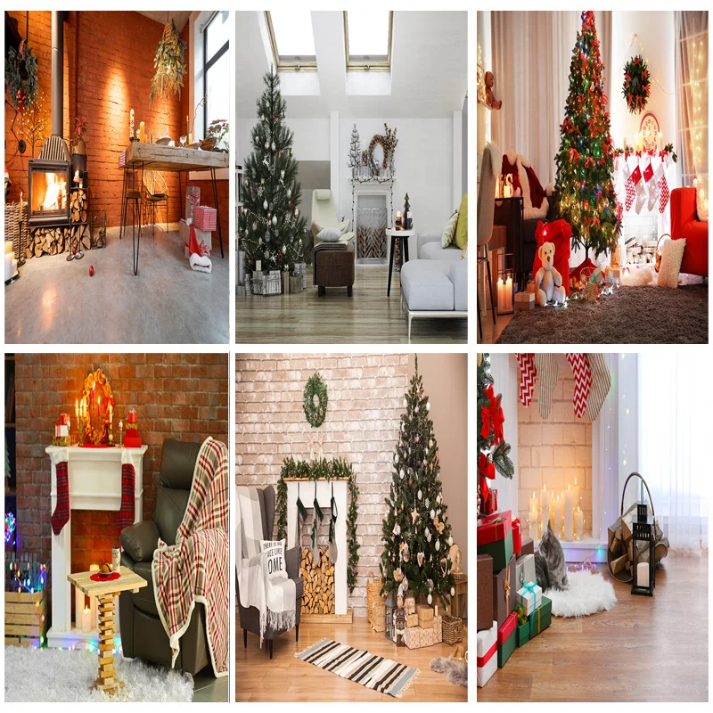 Рождественский тематический фон для фотосъемки SHUOZHIKE, камин, фоны с рождественской елкой, реквизит для фотостудии 21110 HS-15
