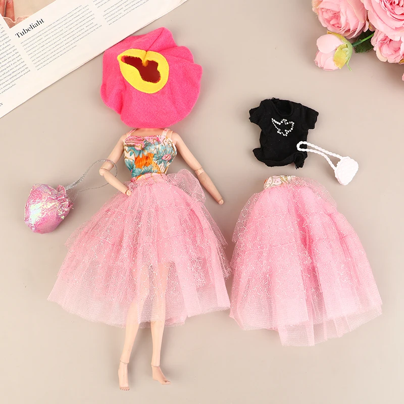 1 комплект модного платья для кукол из розовой пряжи, платье Принцессы, Подарочное платье для девочки, сумка, шляпа