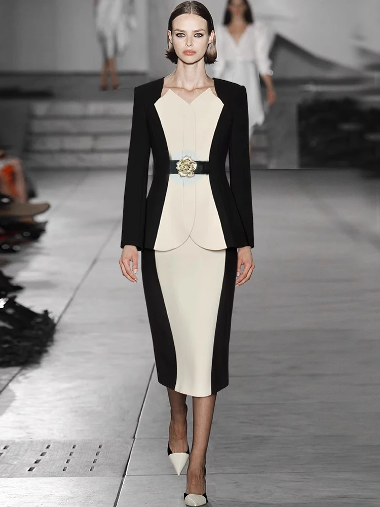 Дизайнерский новый модный женский комплект, топы, приталенная юбка-полукомбинезон, французский костюм для официальных мероприятий, повседневный Элегантный высококачественный костюм-двойка