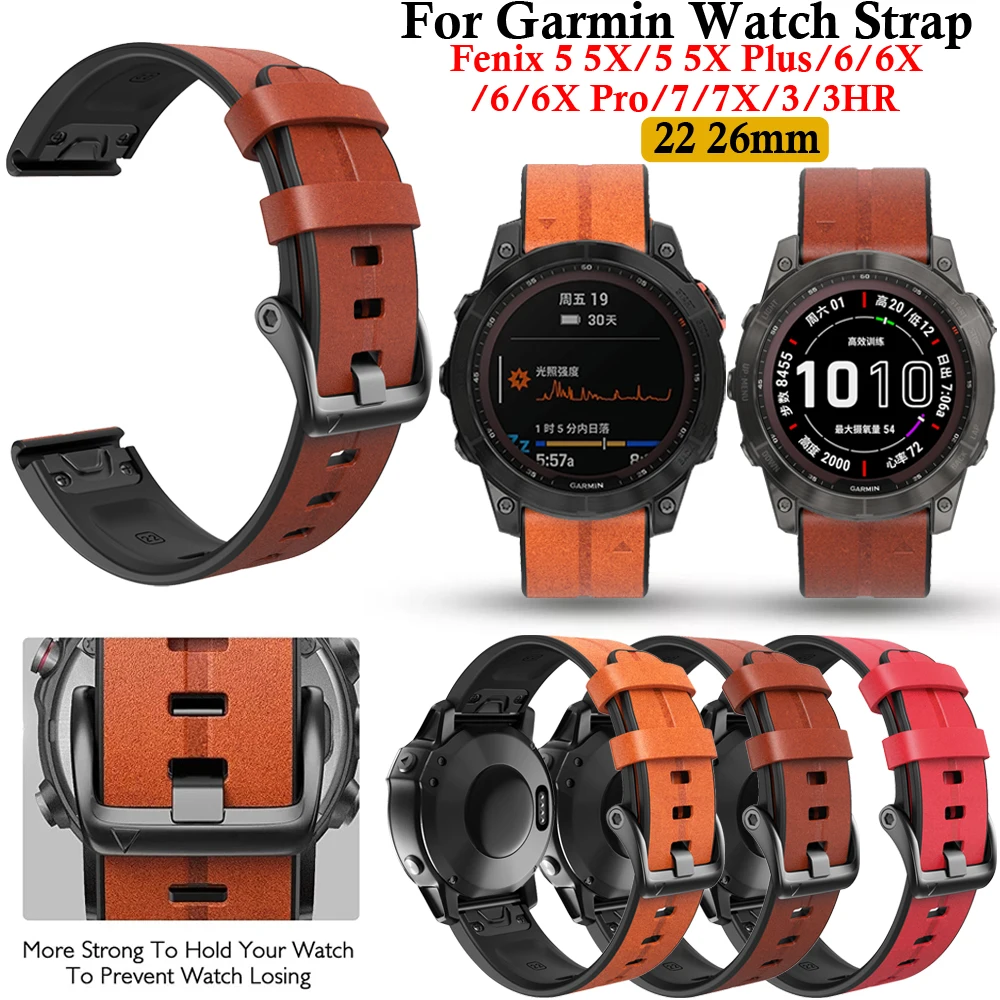 Ремешок Для часов Garmin Fenix 6X6 Pro 5X5 Plus 7X7 Smartwatch 22-26 мм Кожаный Ремешок Для Часов Fenix 3 HR Быстроразъемный Браслет