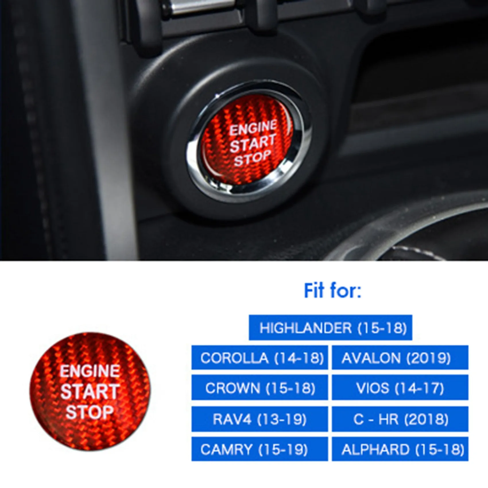 Отделка крышки кнопки запуска двигателя из углеродного волокна красного цвета для Toyota 86 Corolla RAV4 Camry CHR