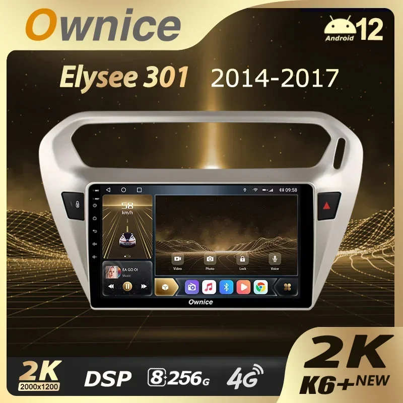 Ownice K6 + 2K для Peugeot 301 для Citroen C-Elysee CElysee 2012-2016 Автомобильный Радио-видеоплеер Навигация GPS Android 12 Без 2din