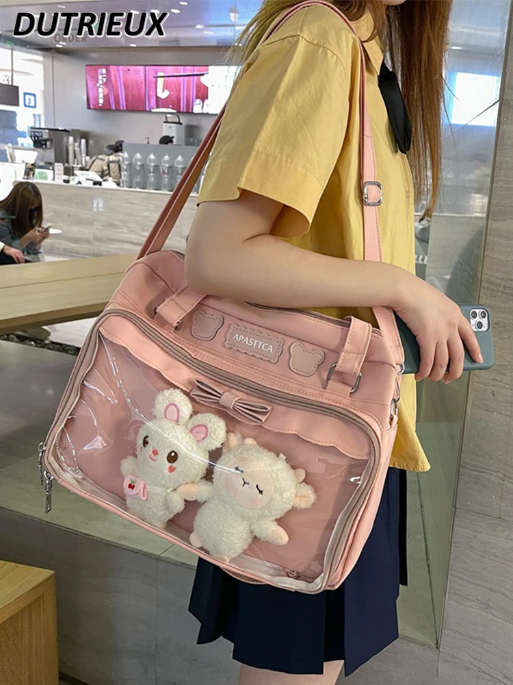 Женские сумки JK в японском стиле, портативная сумка для девочек, Новые Мягкие сумки для девочек, Милый бант, Прозрачный мультяшный рюкзак на плечо