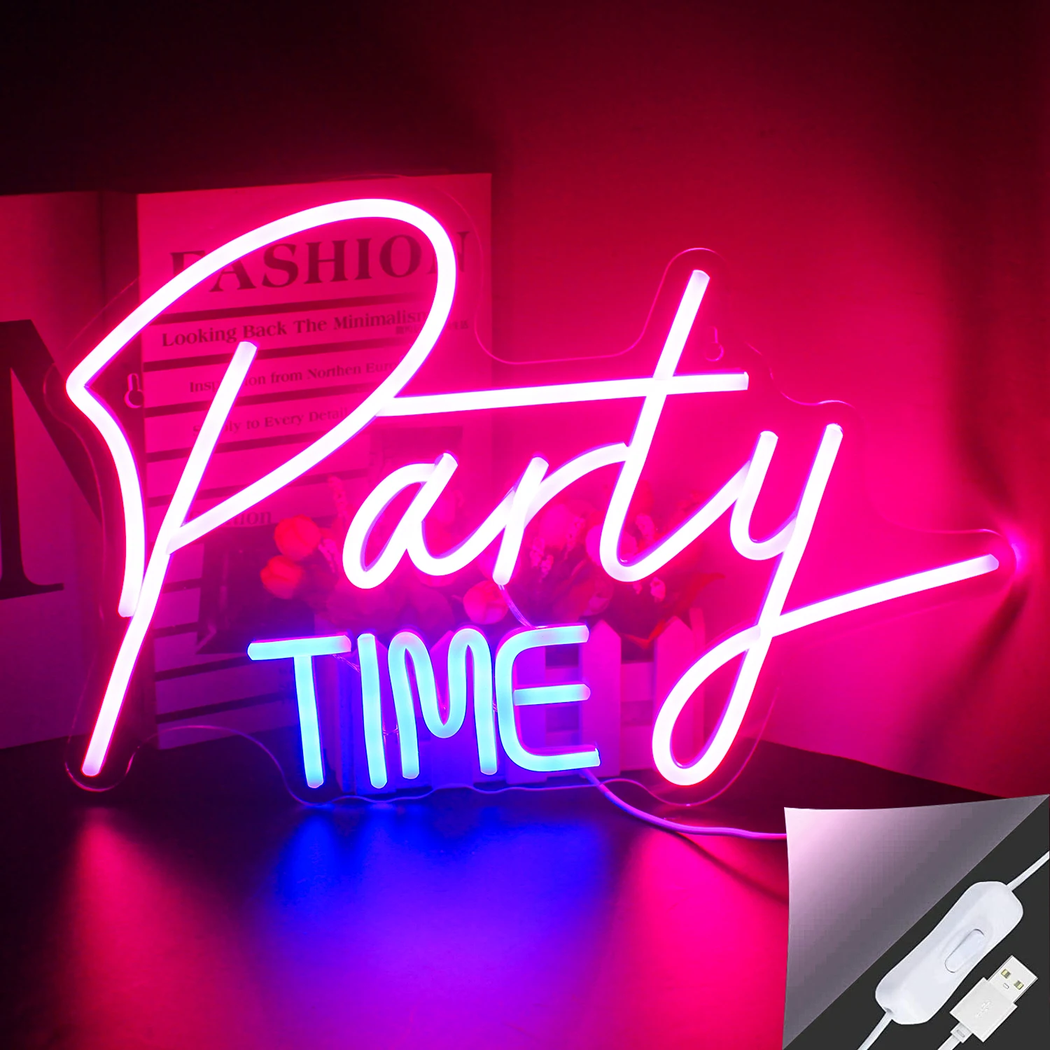 Неоновая вывеска Party Time для декора стен USB Вечеринка День рождения Свадьба Домашняя спальня Отель Магазин Офисы Кафе Бары Художественное оформление стен