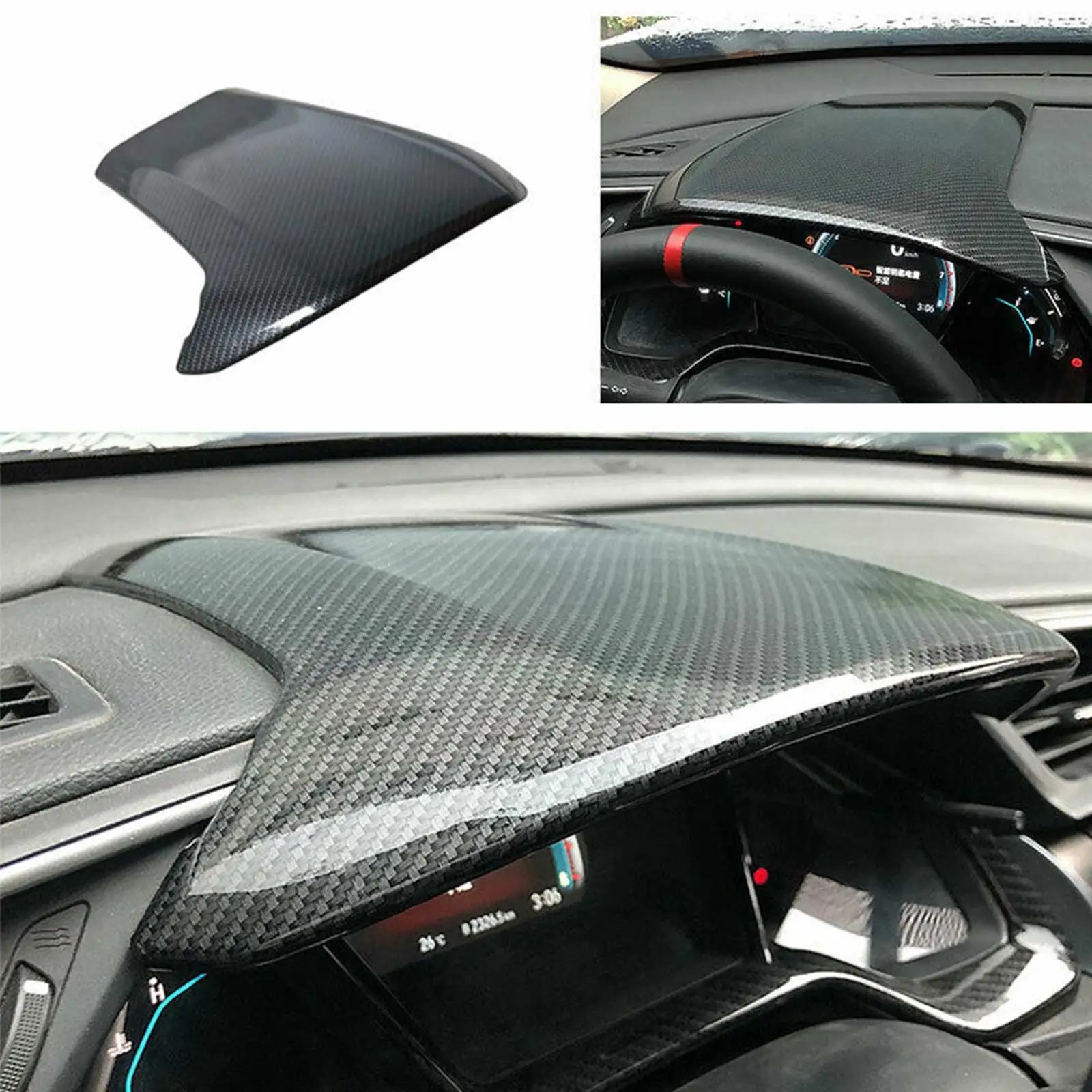 Чехлы на приборную панель автомобиля, наклейки, украшения для стайлинга автомобилей, автозапчасти из углеродного волокна черного цвета для Honda Civic десятого поколения 2016-2021 гг.