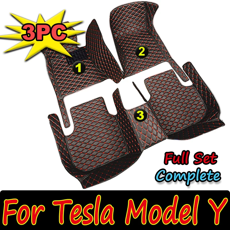 Автомобильные Коврики Для Tesla Model Y 7 Seat 2020 2021 2022 2023 Кожаный Коврик Детали Интерьера Автомобиля Коврик Для Пола Ковер Автомобильные Аксессуары