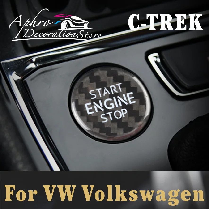Для Фольксваген C-TREK Крышка кнопки запуска двигателя автомобиля, наклейка из настоящего углеродного волокна 2017 2018