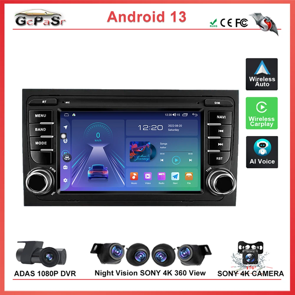 Автомобильное Радио Android 13 Мультимедийный Видеоплеер Для Audi A4 B8 2002-2007 S4 RS4 B6 Навигация GPS Стерео Головное Устройство QLED Экран
