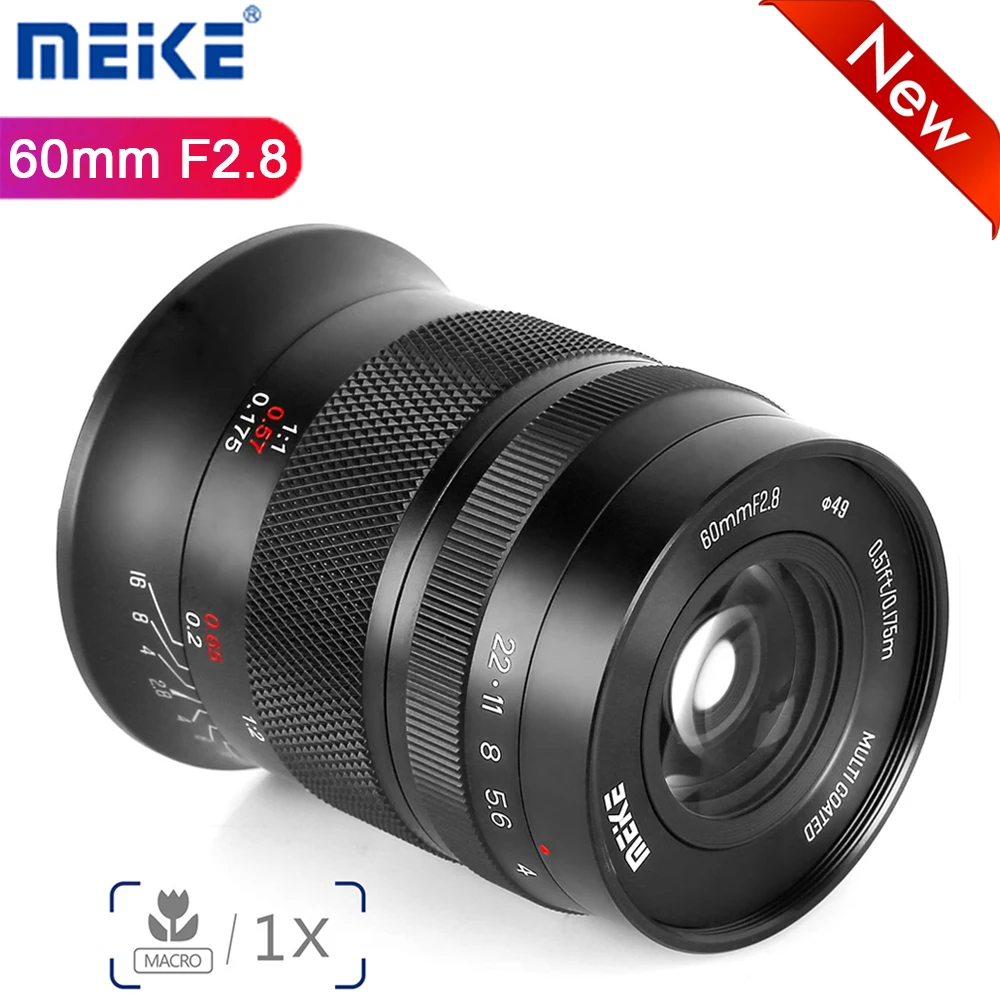 Макрообъектив Meike 60mm F2.8 1:1 Aps-C с ручной фокусировкой для Sony E Fujifilm X Canon EF-M MFT M4/3 BMPCC 4K Камер, таких как XT4 ZVE10