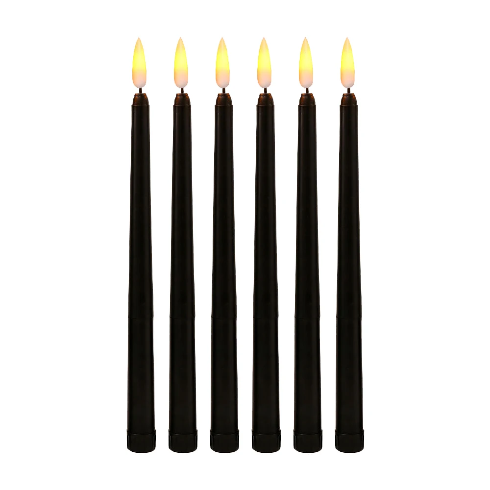 Упаковка из 6 черных светодиодных свечей на день рождения, желтых беспламенных мерцающих светодиодных свечей на Хэллоуин на батарейках