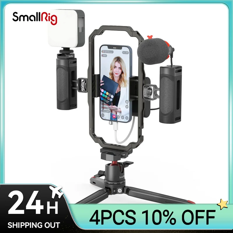 SmallRig Универсальный штатив для видеоблогинга для iPhone 13 12, чехол-кейс с 2 ручками, Микрофонная лампа для iPhone 14
