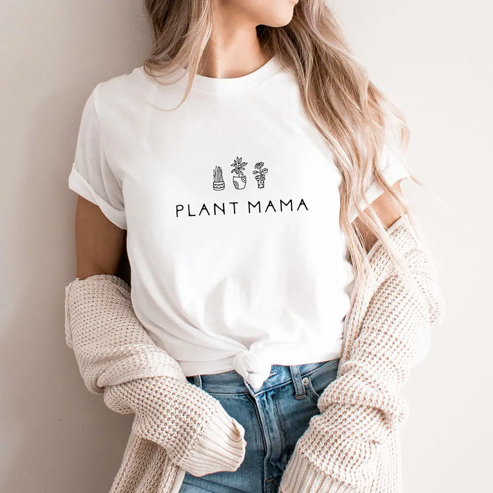 Plant Mama 100%Хлопковая Женская Футболка Plant Lover Shirt Mama Life Летний Повседневный Топ С Круглым вырезом И Коротким рукавом, Веганские Рубашки, Подарок для мамы