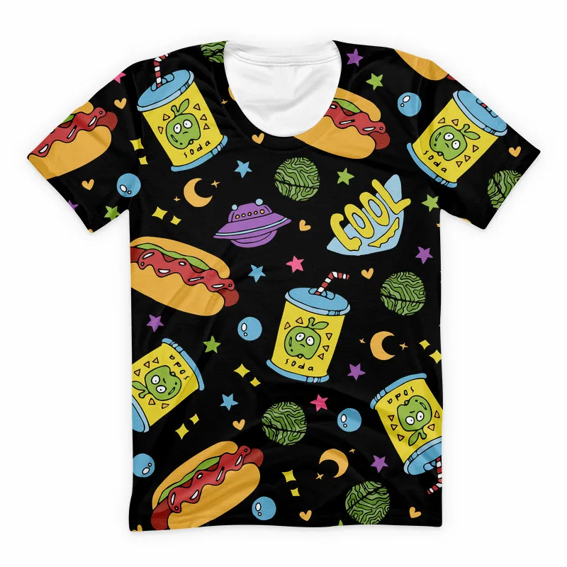 Крутая футболка с содовым Соком Kawaii Harajuku, футболка с Бургером и Космическим Кораблем / moon Star Element, Женские / мужские Летние топы, Уличная одежда