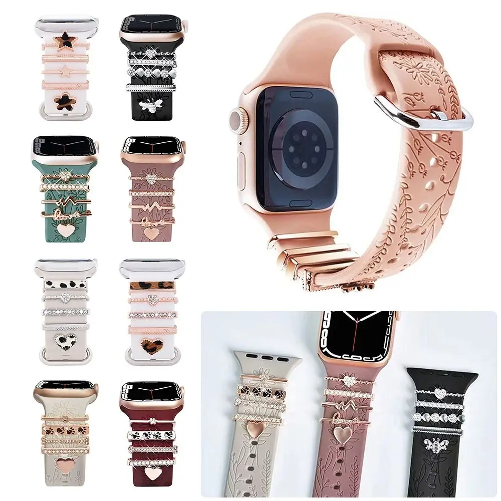 1 комплект металлических подвесок для украшения ремешка для часов Apple, Бриллиантовое украшение для браслета iwatch, силиконовый ремешок, ювелирные Аксессуары
