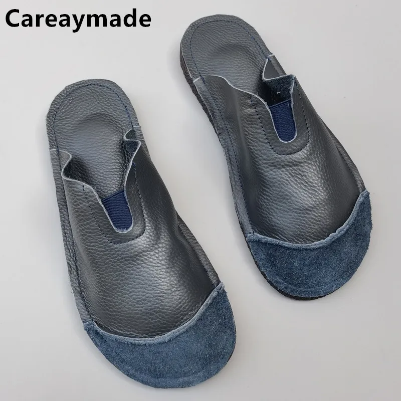 Careaymade-Тапочки из натуральной кожи, женские оригинальные повседневные сандалии на плоской мягкой подошве, летние мужские тапочки большого размера в стиле влюбленных