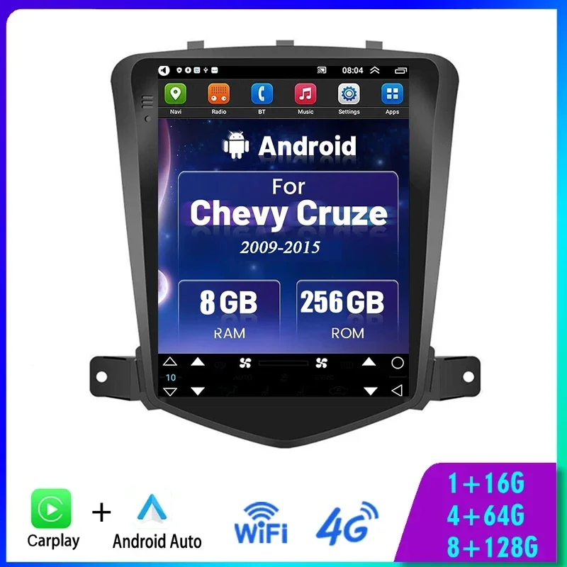 2Din Автомагнитола Для Chevrolet Cruze 2008-2012 Carplay Android 13 Мультимедийный Видеоплеер Navigaion Головное Устройство Стерео Аудио Динамик