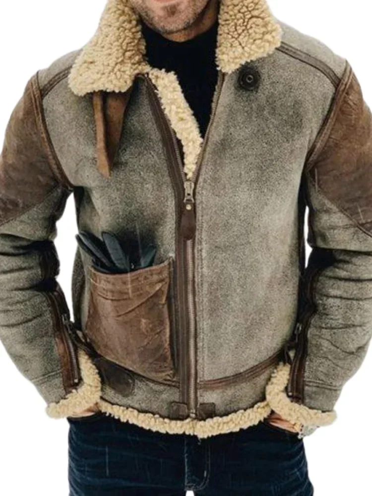 Новинка зимы 2023, мужская куртка из искусственной кожи, утепленная флисовая теплая повседневная куртка с воротником-лацканом, мужское пальто, модные куртки, мужская верхняя одежда