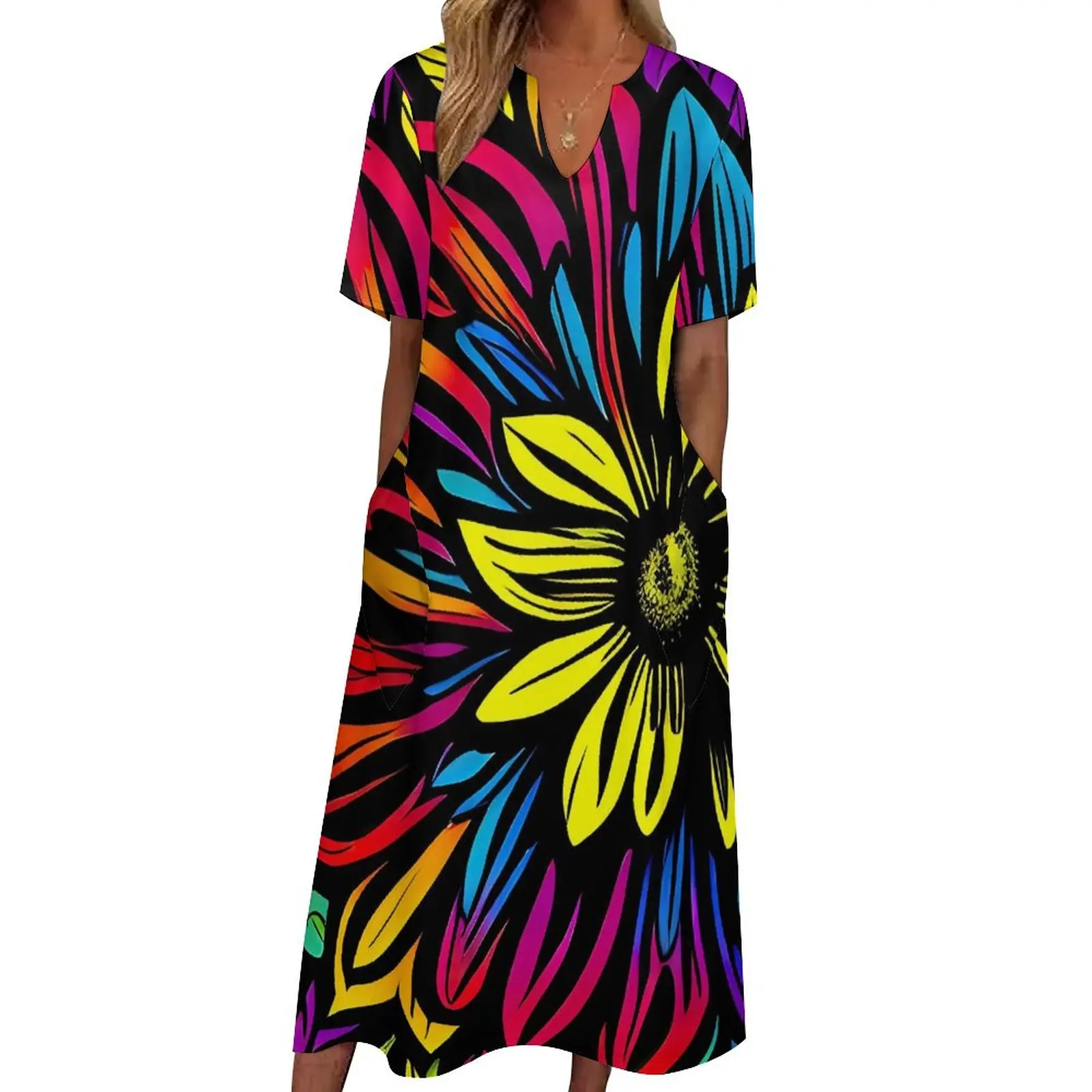 Гавайское Цветочное Платье Flower Power Современное Макси-платье Корейской Моды Boho Пляжные Длинные Платья Летние С Коротким Рукавом Графические Vestidos