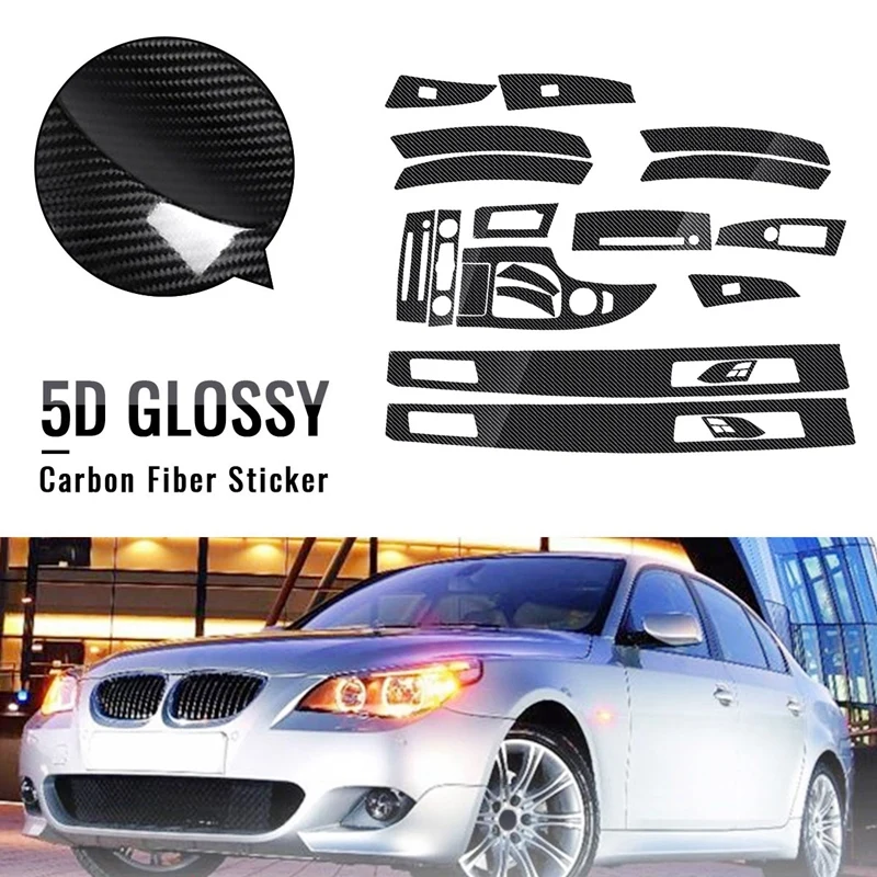 Декоративная наклейка для интерьера автомобиля 18ШТ 5D Глянцевая отделка из углеродного волокна, стильная и хорошо защитная для BMW 5 серии E60 2003-2010 RHD-Boo