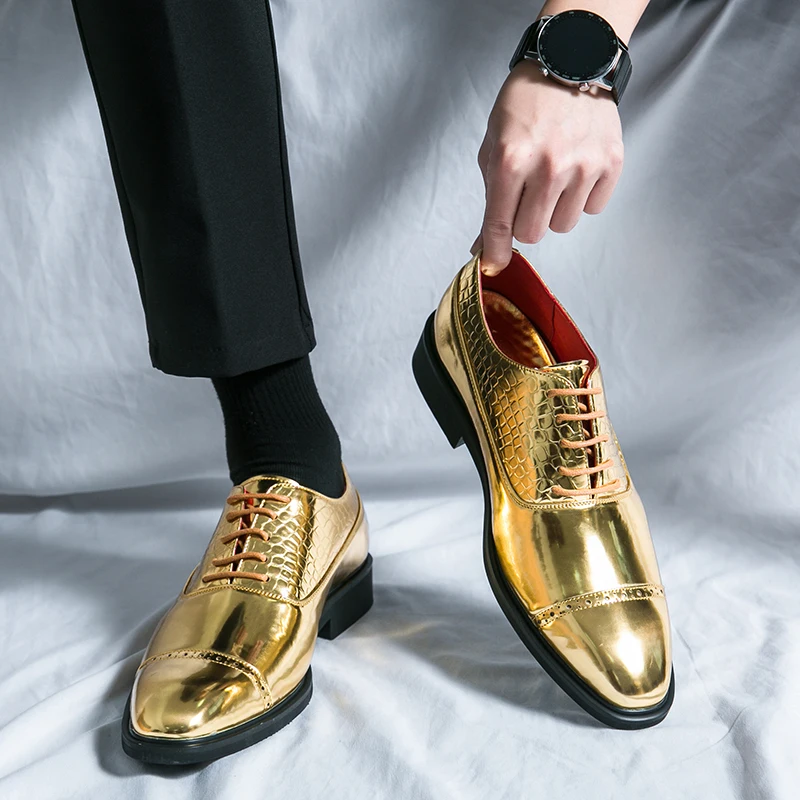 Новые мужские туфли-дерби из черной лакированной кожи на шнуровке, золотые свадебные вечерние мужские туфли с круглым носком, бесплатная доставка, размер 38-46