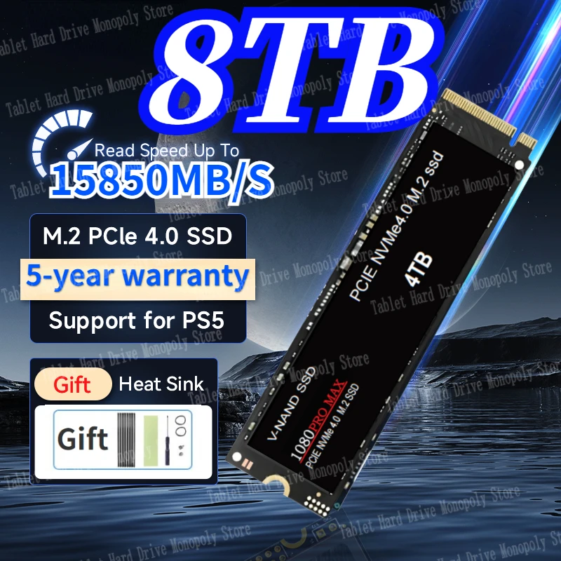 1080Pro max SSD 8TB M2 2280 PCIe Gen 5.0 X 4 Внутренний Твердотельный диск NVMe 980PRO NGFF 4TB 2TB 1TB для настольных компьютеров/ноутбуков/PS5 2024