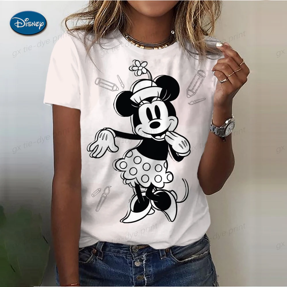 Милая забавная футболка с Микки Маусом, Женское уличное платье в стиле Харадзюку, Белая футболка с круглым вырезом и мультяшным принтом Каваи, Топ, Женская футболка