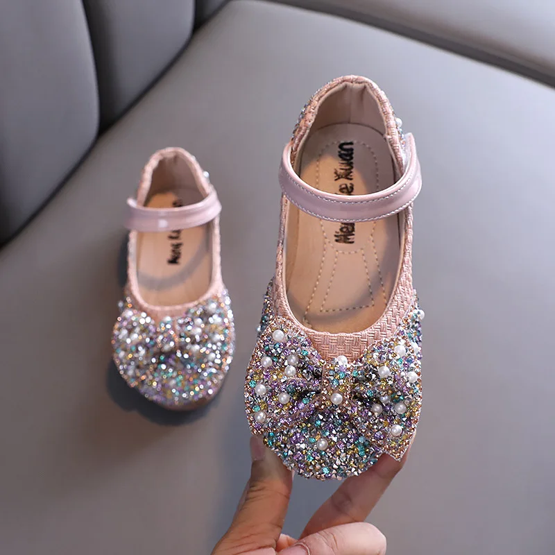 Модные туфли принцессы с бантом из горного хрусталя, осенняя обувь для девочек, Детская танцевальная обувь 2021 года, вечерние туфли для малышей от 1 до 12 лет
