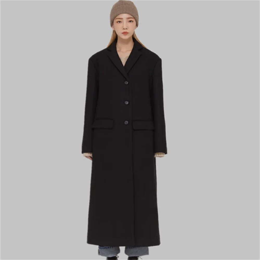 Осенне-зимнее новое шерстяное пальто, женское длинное винтажное прямое твидовое пальто, veste longue femme