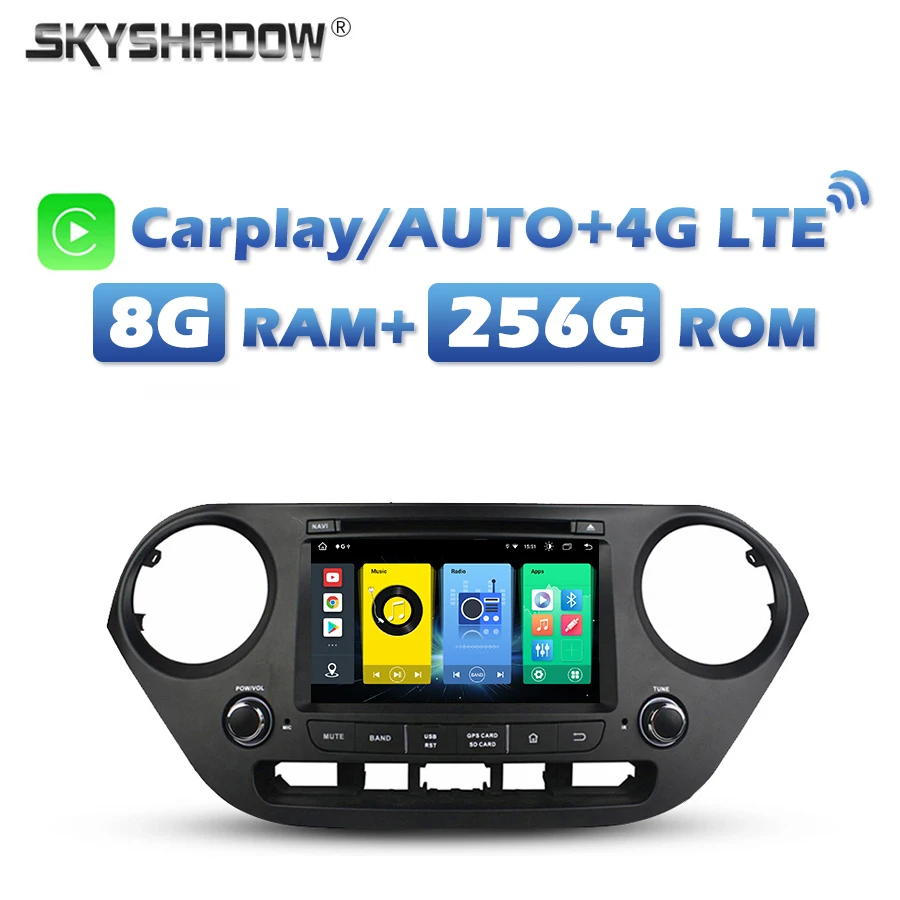4G SIM DSP IPS Carplay Auto Android 13,0 8G + 256G Автомобильный DVD-плеер GPS Карта RDS Радио wifi Bluetooth 5,0 Для Hyundai I10 2014-2017