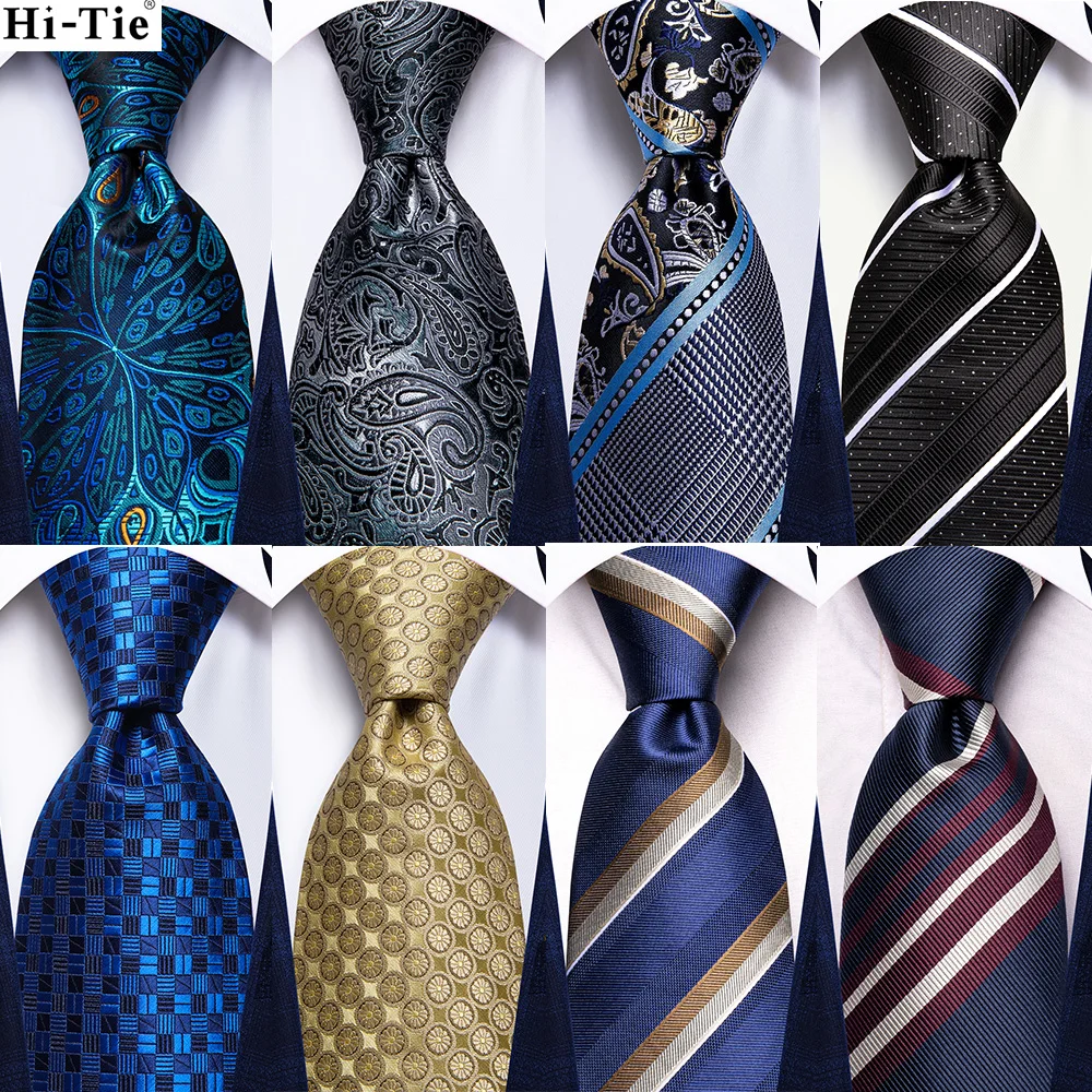 Дизайнер Hi-Tie, Новый Люксовый бренд, Темно-синие галстуки в клетку для мужчин, Элегантные мужские галстуки, мужской деловой галстук, Ручные запонки