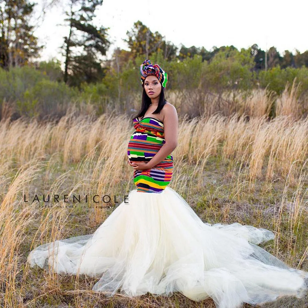 Тюлевое Шифоновое платье-русалка для беременных с открытыми плечами, без бретелек, приталенное платье для фотосессии