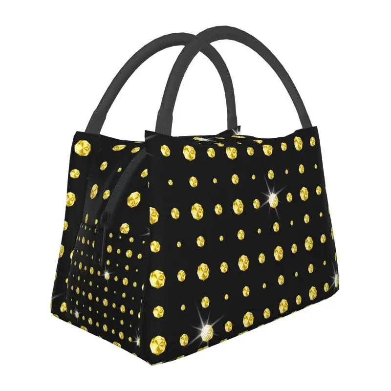 Сверкающая желтыми бриллиантами Изолированная сумка для ланча для женщин, сменный модный охладитель со стразами, термосумка для ланча, рабочая сумка для пикника