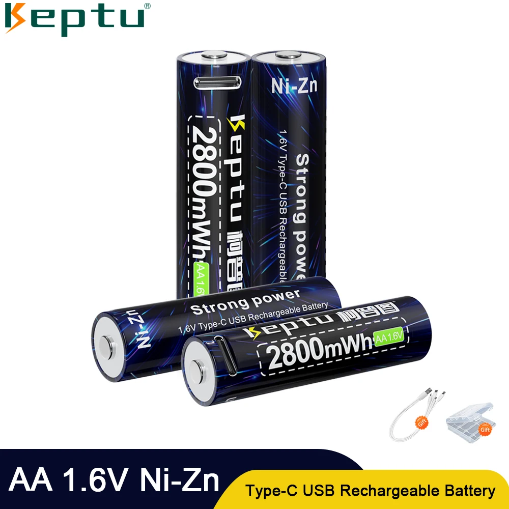 Аккумулятор KEPTU AA Ni-Zn AA Перезаряжаемый аккумулятор 1,6 В 2800 МВтч aa bateria USB батарейки типа аа для игрушек Аккумуляторы для фотоаппаратов