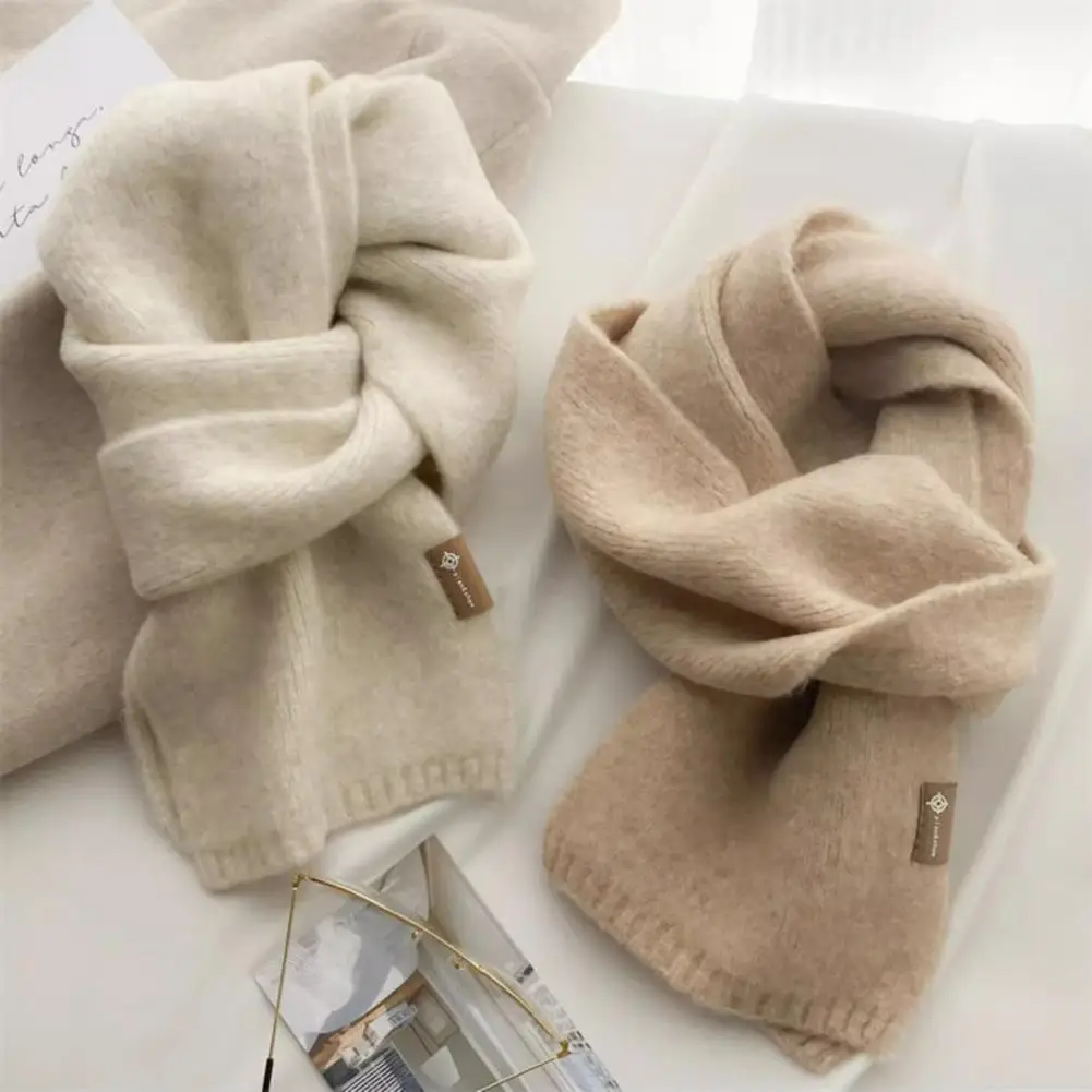 Шарф-утеплитель длительного действия, уютный вязаный осенне-зимний шарф унисекс для женщин, мужчин, Утолщенная однотонная теплая мягкая шаль для погоды