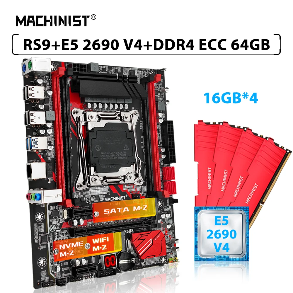 MACHINIST X99 RS9 Комплект материнской платы LGA 2011-3 Комбинированный набор Xeon E5 2690 V4 процессор CPU 64 ГБ = 4шт * 16 ГБ ECC памяти DDR4 RAM NVME M.2