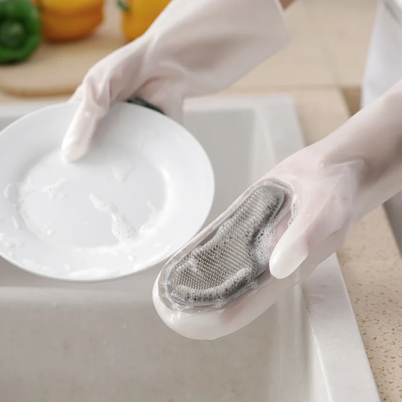 1 пара перчаток для мытья посуды Magic Силиконовая резиновая перчатка для мытья посуды для домашнего скруббера Кухонный инструмент для чистки посуды Scrub