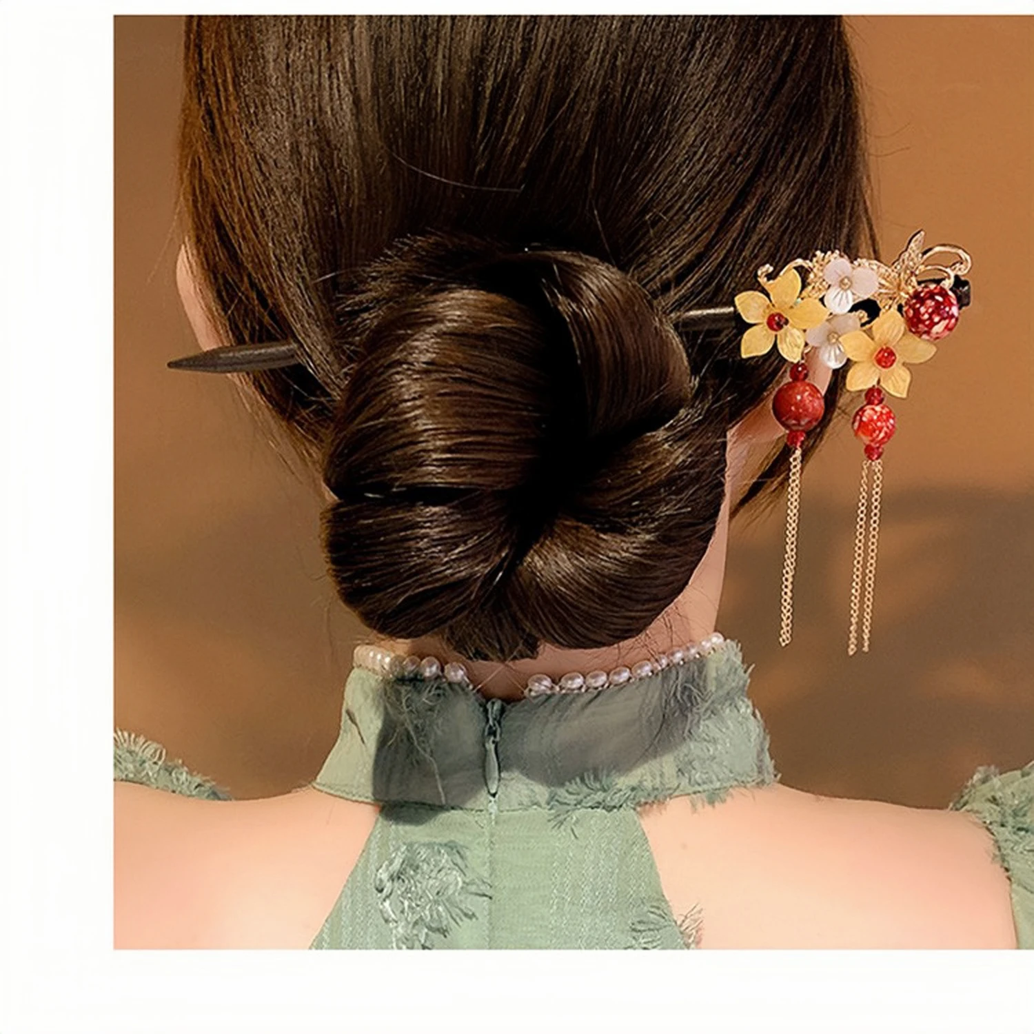 Китайские деревянные палочки для волос, Винтажные палочки для еды с кисточками, ретро Цветочные заколки для волос, Аксессуары для волос для женщин и девочек с длинными вьющимися волосами