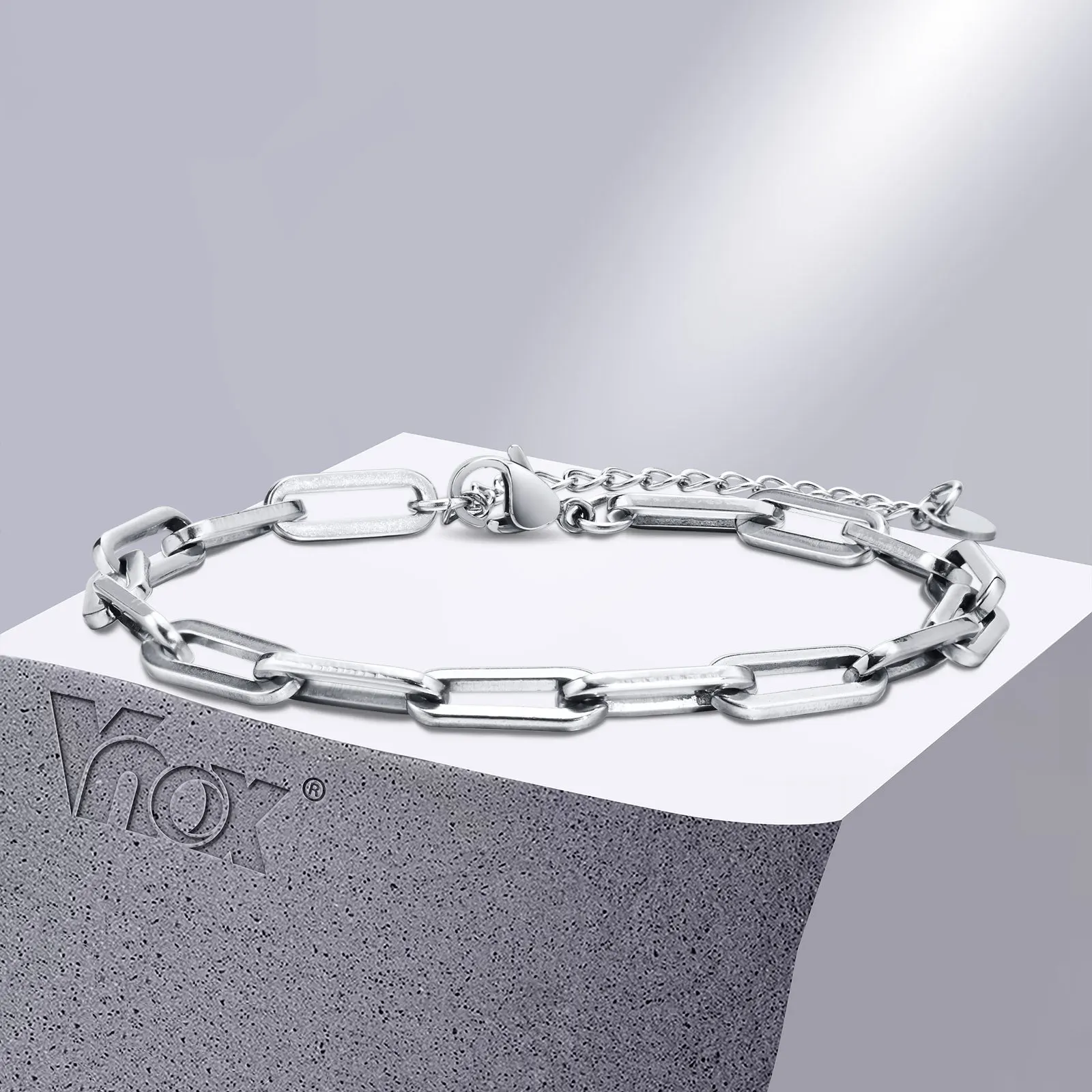 Мужской браслет-цепочка из 5 мм скрепок Vnox, повседневный стильный браслет с прямоугольными звеньями, регулируемая ювелирная цепочка