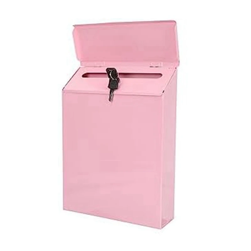 Запираемый почтовый ящик Настенный коллекционный ящик Фермерский почтовый ящик с ключом Подходит для домашнего офиса Розовый