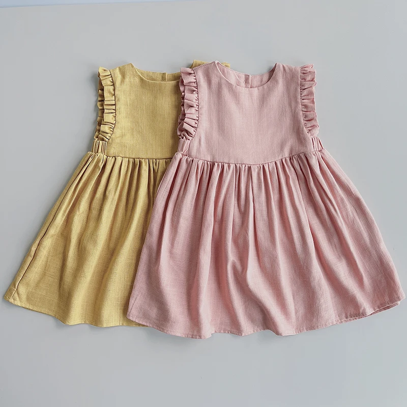 Новое платье без рукавов для девочек, детские платья, повседневные Красочные мягкие платья с принтом, Летняя детская одежда от 1 до 7 лет
