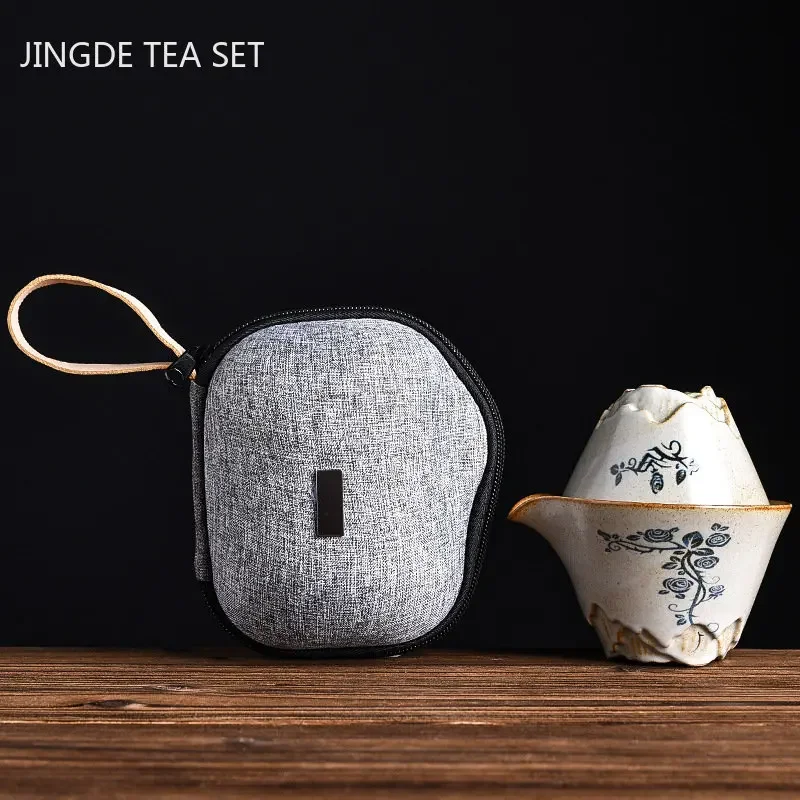 Керамический Чайник в Японском Стиле, Ретро Портативный Дорожный Чайный Сервиз с Одним Чайником и Двумя Чашками для Домашнего Чая На Открытом Воздухе, Посуда для Напитков
