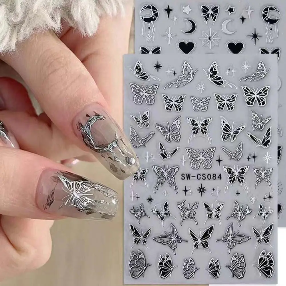 Модные женские наклейки для ногтей с бабочками, Корейские самоклеящиеся наклейки для ногтей с Луной, украшения для ногтей в виде сердца любви, наклейки для ногтей в темном стиле