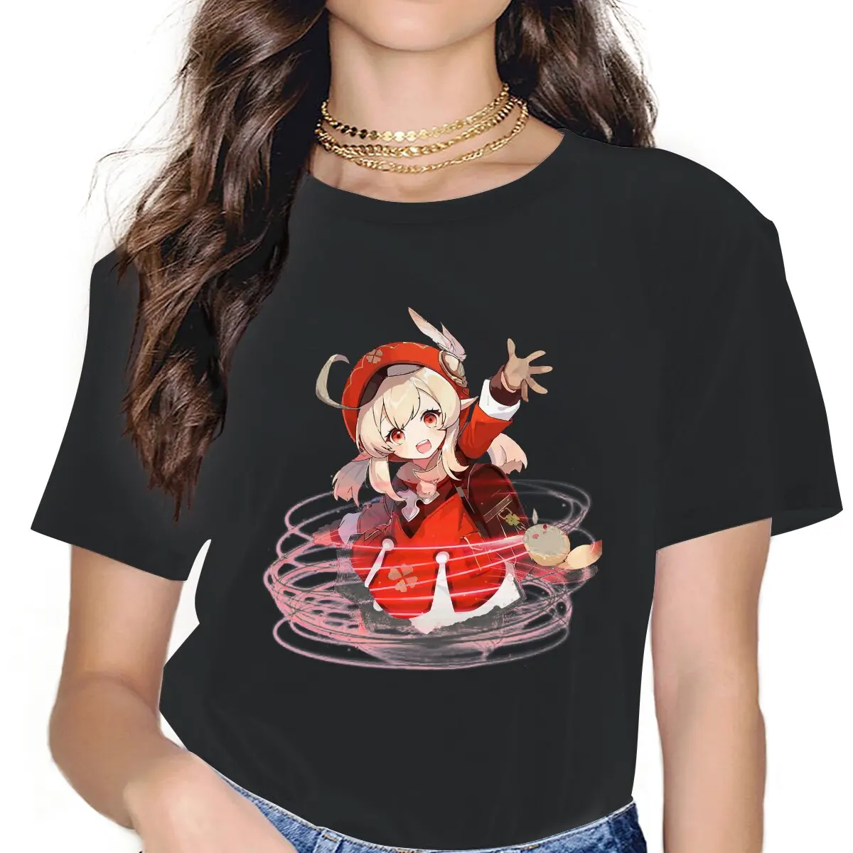 Новинка, милые футболки, женская футболка с круглым вырезом, ролевая онлайн-игра Genshin Impact, модная футболка с коротким рукавом
