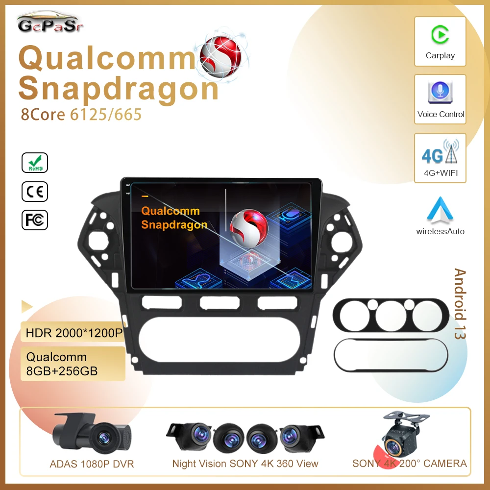 Qualcomm Android 13 для Ford Mondeo 4 2010-2014 Процессор HDR QLED Экран Стерео мультимедийный плеер Carplay GPS Навигация