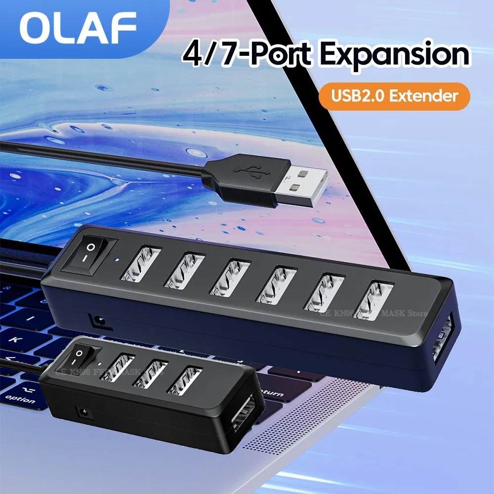 Olaf USB HUB 2,0 Адаптер Расширитель Multi USB Splitter Концентратор Использовать Адаптер Питания 4/7 Портов Множественный Удлинитель С Переключателем для ПК Ноутбука