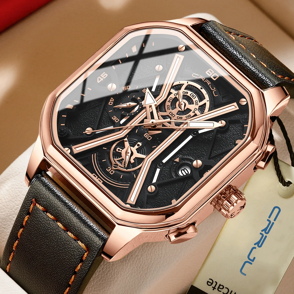 CRRJU, мужские водонепроницаемые спортивные часы с хронографом, лучший бренд, роскошные кожаные наручные часы Reloj Hombre