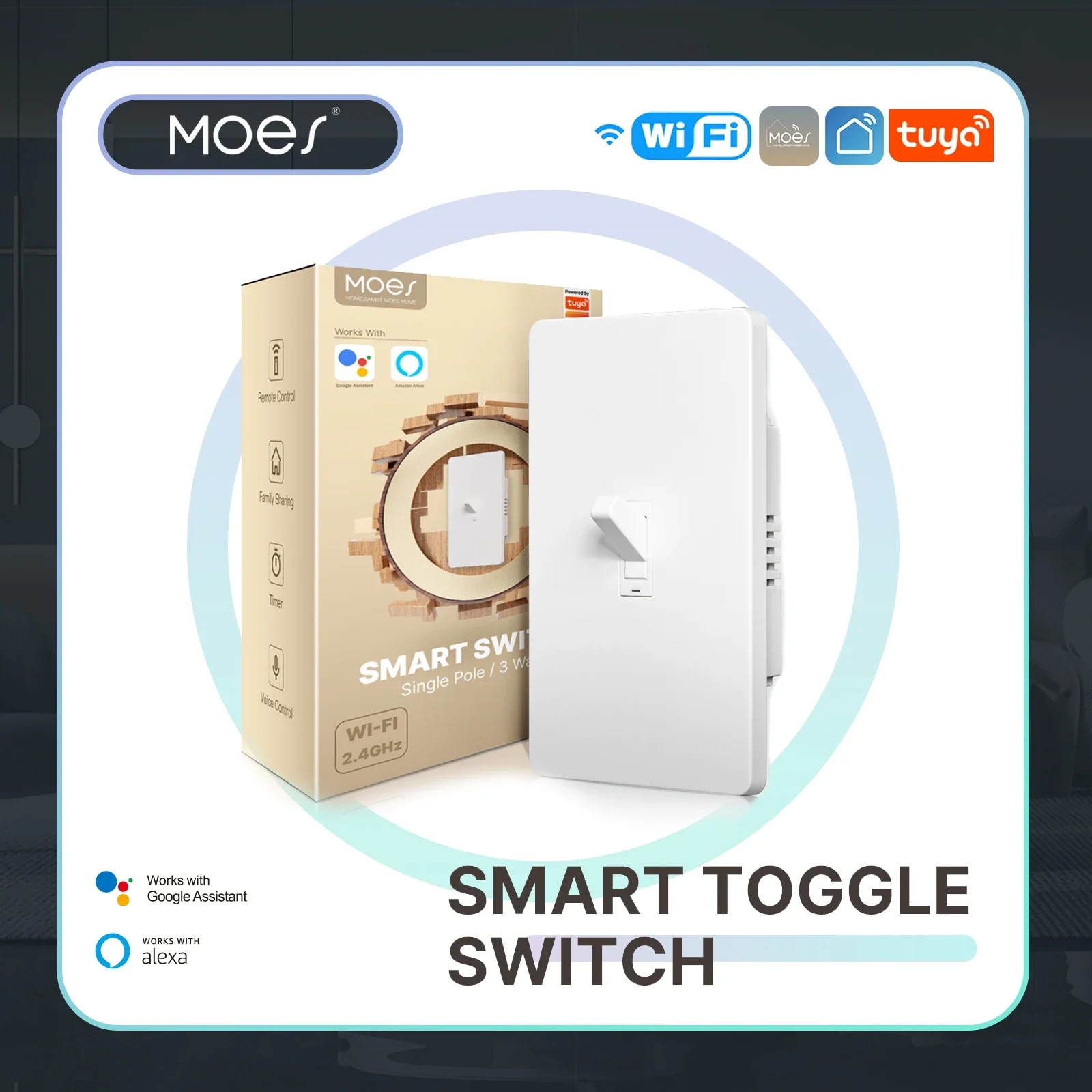 MOES Tuya WiFi Smart Toggle Style Switch Требуется нейтральный провод, 3-позиционный переключатель, приложение для дистанционного управления, Работа с Alexa Google Home