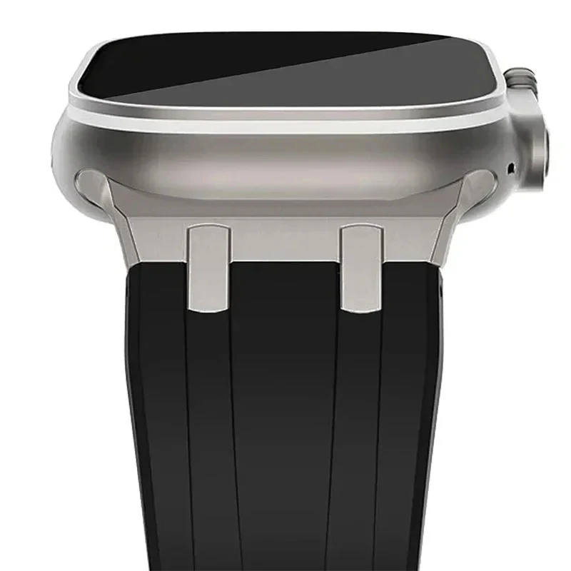 Силиконовый Ремешок Ttanium Color для Apple Watch Band Ultra 2 49 мм 9 8 7 45 мм 41 мм Спортивный Резиновый Браслет iWatch 6 5 4 SE 3 2 1 Ремешок