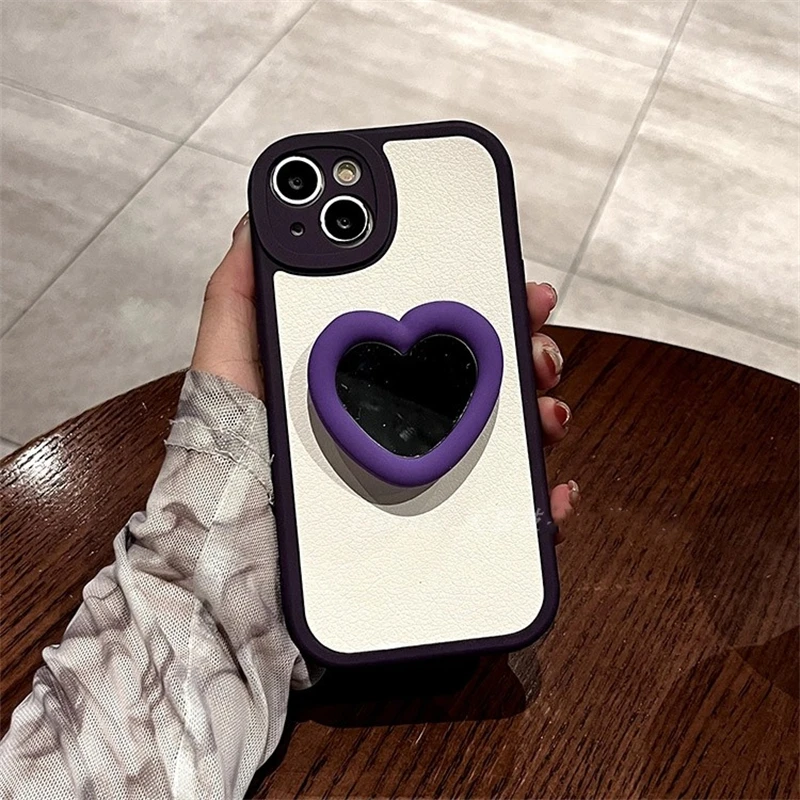 Чехол для телефона с текстурой фиолетового зеркального сердца из кожи для iPhone 11 15 14 13 12 Pro Max X XS XR 15 14 7 8 Plus SE 3 Защитный чехол